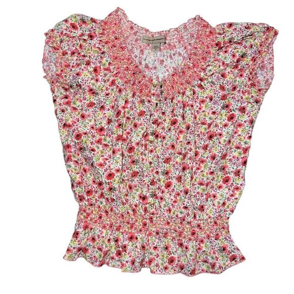NINE WEST Linen Blend Floral Print Cinched Waist Size L - Picture 1 of 9